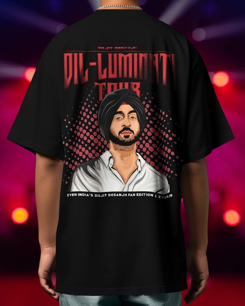 Diljit Dosanjh Dil - Luminati Tour Cartoon Illustration T-Shirt | Limited Fan Edition | Front and Back - zven.in