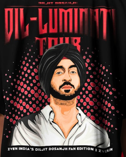 Diljit Dosanjh Dil - Luminati Tour Cartoon Illustration T-Shirt | Limited Fan Edition | Front and Back - zven.in