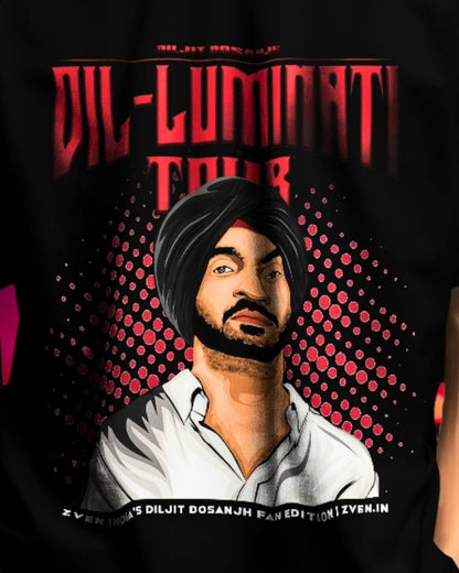 Diljit Dosanjh Dil - Luminati Tour Cartoon Illustration T-Shirt | Limited Fan Edition | Front Featured - zven.in