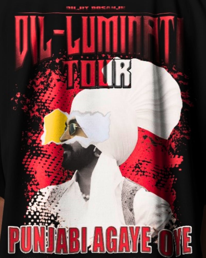 Diljit Dosanjh Dil - Luminati Tour Paper Scrap T-Shirt | Limited Fan Edition | Front and Back - zven.in