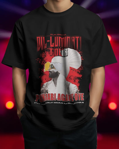 Diljit Dosanjh Dil - Luminati Tour Paper Scrap T-Shirt | Limited Fan Edition | Front Featured - zven.in