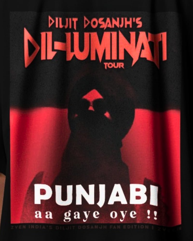 Diljit Dosanjh Dil - Luminati Tour T-Shirt "Punjabi Agaya Oye" | Limited Fan Edition | Front and Back - zven.in