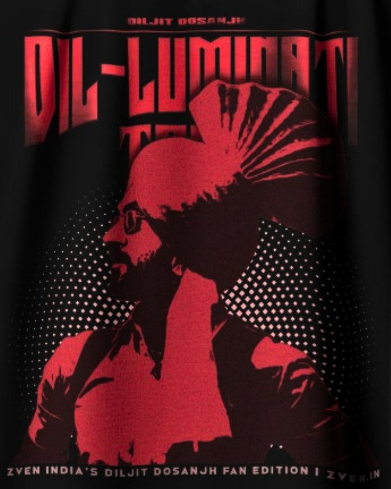 Diljit Dosanjh Red & Black Dil - Luminati Tour T-Shirt | Limited Fan Edition | Front and Back - zven.in