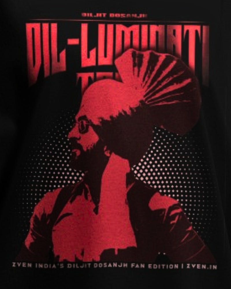 Diljit Dosanjh Red & Black Dil - Luminati Tour T-Shirt | Limited Fan Edition | Front Featured - zven.in