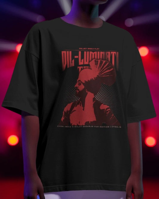 Diljit Dosanjh Red & Black Dil - Luminati Tour T-Shirt | Limited Fan Edition | Front Featured - zven.in