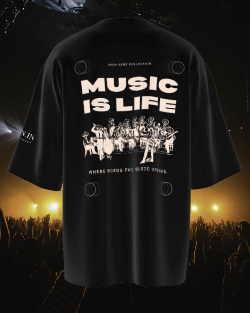 Music is Life: Where Words Fail Music Speaks Oversized Tee | Zven GenZ Collection - zven.in